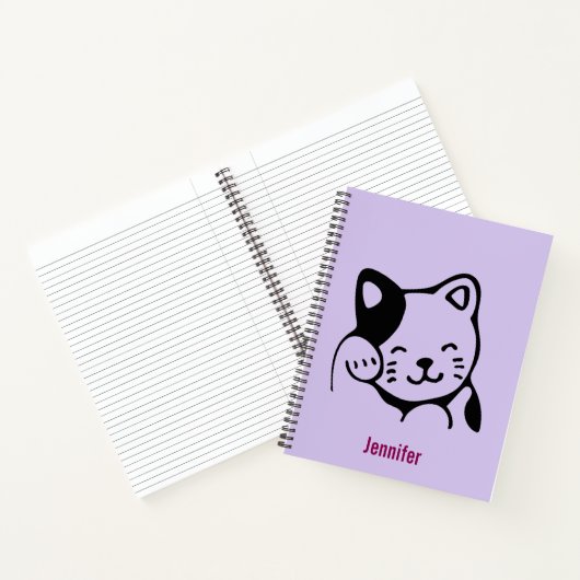Cute Black en White Kitty Cat Waving Hallo Custom Notitieboek (Binnen)