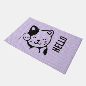 Cute Black en White Kitty Cat Waving Hallo Deurmat (Schuin)