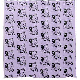 Cute Black en White Kitty Cat Waving Hallo Douchegordijn