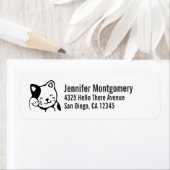 Cute Black en White Kitty Cat Waving Hallo Etiket (Insitu)