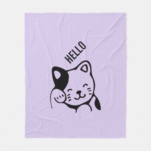 Cute Black en White Kitty Cat Waving Hallo Fleece Deken (Voorkant)