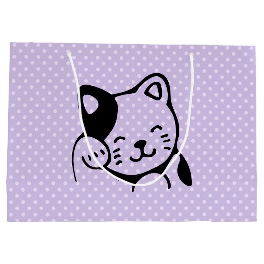 Cute Black en White Kitty Cat Waving Hallo Groot Cadeauzakje (Achterkant)