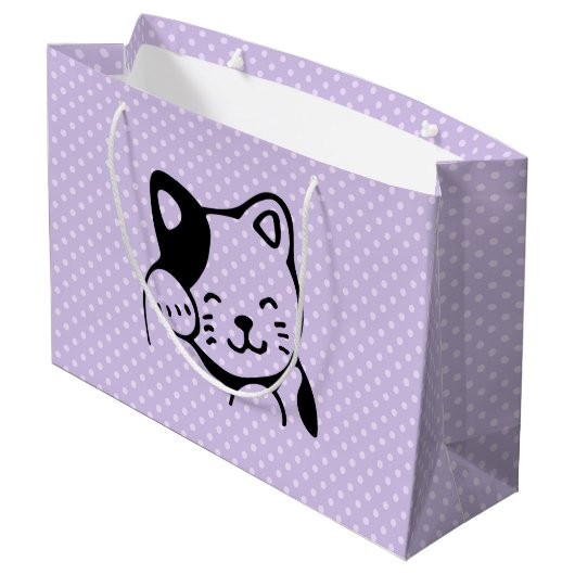 Cute Black en White Kitty Cat Waving Hallo Groot Cadeauzakje (Achterkant Gekanteld)