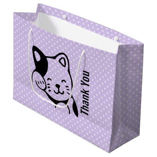 Cute Black en White Kitty Cat Waving Hallo Groot Cadeauzakje (Voorkant Gekanteld)