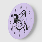 Cute Black en White Kitty Cat Waving Hallo Grote Klok (Hoek)