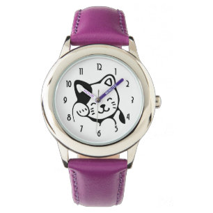 Cute Black en White Kitty Cat Waving Hallo Horloge