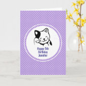 Cute Black en White Kitty Cat Waving Hallo Kaart (Gele Bloem)