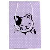 Cute Black en White Kitty Cat Waving Hallo Medium Cadeauzakje (Voorkant)