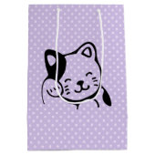 Cute Black en White Kitty Cat Waving Hallo Medium Cadeauzakje (Achterkant)