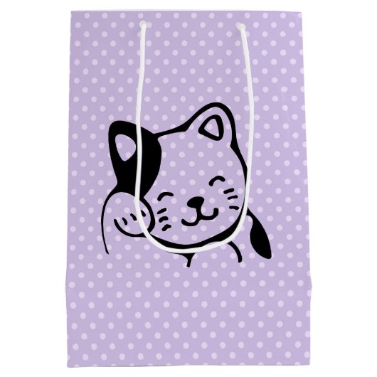 Cute Black en White Kitty Cat Waving Hallo Medium Cadeauzakje (Achterkant)