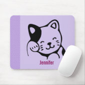 Cute Black en White Kitty Cat Waving Hallo Muismat (Met muis)