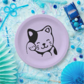 Cute Black en White Kitty Cat Waving Hallo Papieren Bordje (Feest)