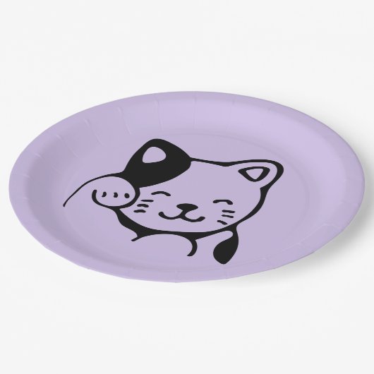 Cute Black en White Kitty Cat Waving Hallo Papieren Bordje (Gekanteld)