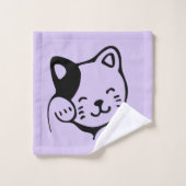 Cute Black en White Kitty Cat Waving Hallo Patter Bad Handdoek (Wasdoekje)