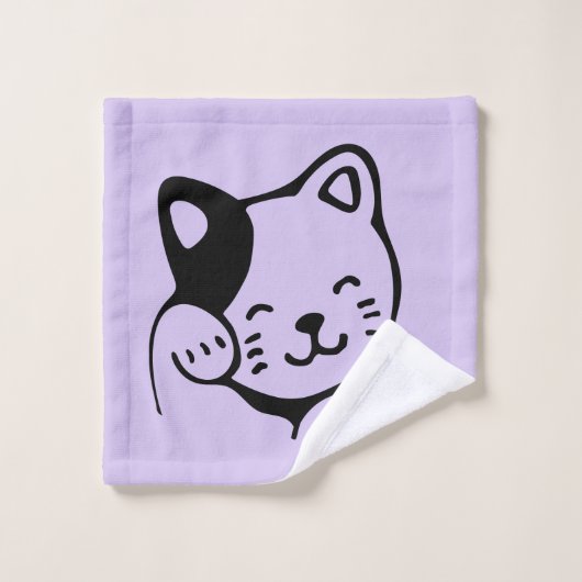 Cute Black en White Kitty Cat Waving Hallo Patter Bad Handdoek (Wasdoekje)
