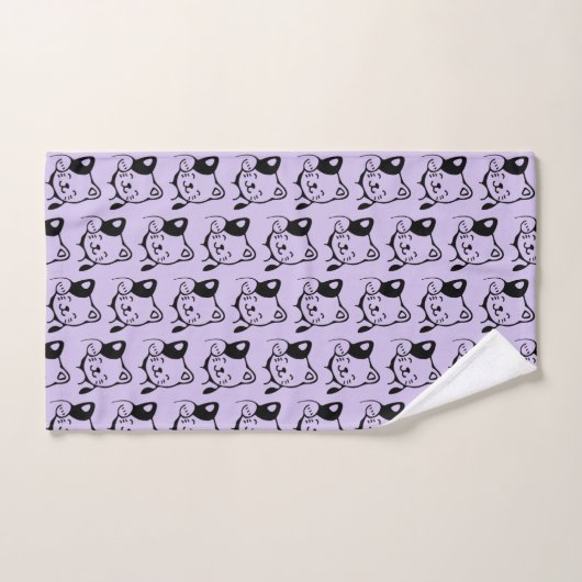 Cute Black en White Kitty Cat Waving Hallo Patter Bad Handdoek (Handdoek)