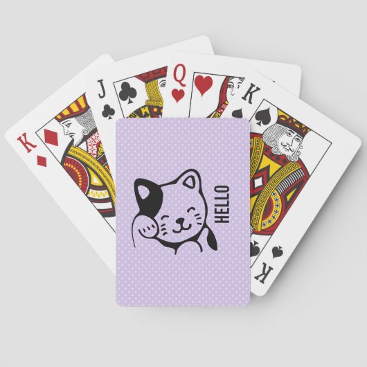 Cute Black en White Kitty Cat Waving Hallo Pokerkaarten (Achterkant)