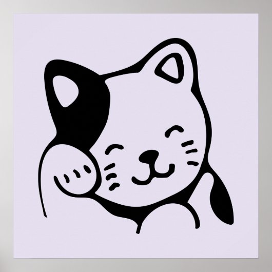 Cute Black en White Kitty Cat Waving Hallo Poster (Voorkant)