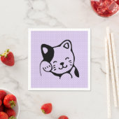 Cute Black en White Kitty Cat Waving Hallo Servet (Insitu)
