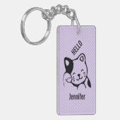 Cute Black en White Kitty Cat Waving Hallo Sleutelhanger (Voorkant Links)