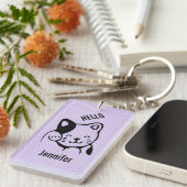 Cute Black en White Kitty Cat Waving Hallo Sleutelhanger (Voorkant Rechts)