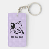 Cute Black en White Kitty Cat Waving Hallo Sleutelhanger (achterkant)