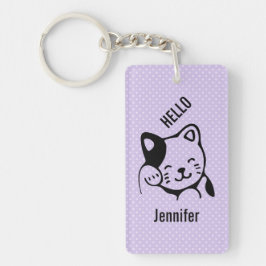 Cute Black en White Kitty Cat Waving Hallo Sleutelhanger