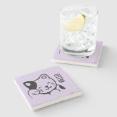 Cute Black en White Kitty Cat Waving Hallo Stenen Onderzetter (Zijkant)