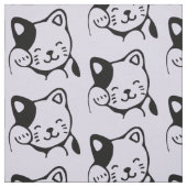 Cute Black en White Kitty Cat Waving Hallo Stof (Swatch)