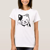 Cute Black en White Kitty Cat Waving Hallo T-shirt (Voorkant)