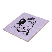 Cute Black en White Kitty Cat Waving Hallo Tegeltje (Zijkant)