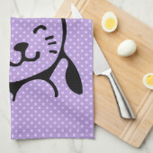 Cute Black en White Kitty Cat Waving Hallo Theedoek (Quarter Fold)