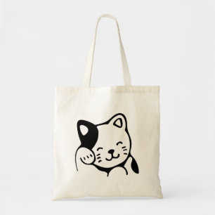 Cute Black en White Kitty Cat Waving Hallo Tote Bag