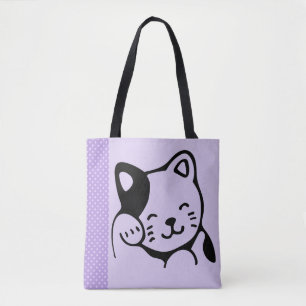 Cute Black en White Kitty Cat Waving Hallo Tote Bag