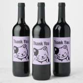 Cute Black en White Kitty Cat Waving Hallo Wijn Etiket (Flessen)
