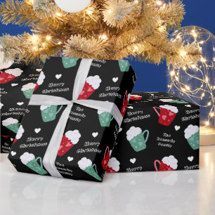 Cute Black en White Merry-kerst warme cacao Cadeaupapier