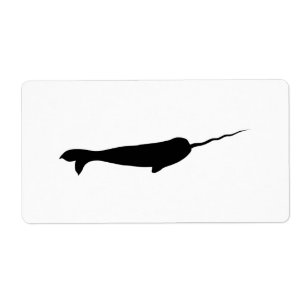 Cute Black en White Narwhal Silhouette Etiket