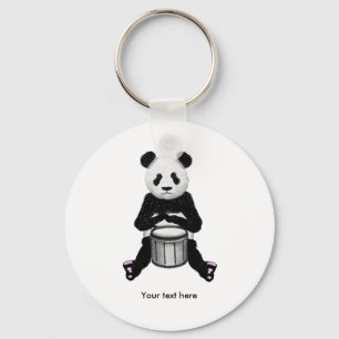 Cute BLack en White Panda Drummer Sleutelhanger