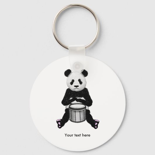 Cute BLack en White Panda Drummer Sleutelhanger (Voorkant)