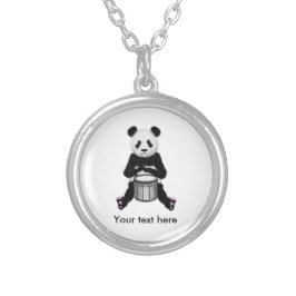 Cute BLack en White Panda Drummer Zilver Vergulden Ketting