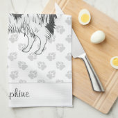 Cute Black en White Phalène Dog met aangepaste naa Theedoek (Quarter Fold)