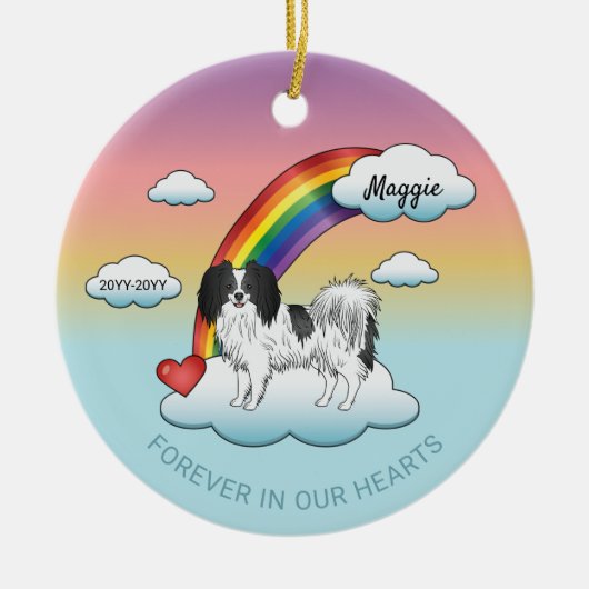 Cute Black en White Phalène Dog Rainbow Memorial Keramisch Ornament (Voorkant)
