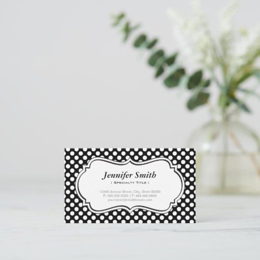 Cute Black en White Polka Dots - Eenvoudige elegan Visitekaartje (Staand voorkant)