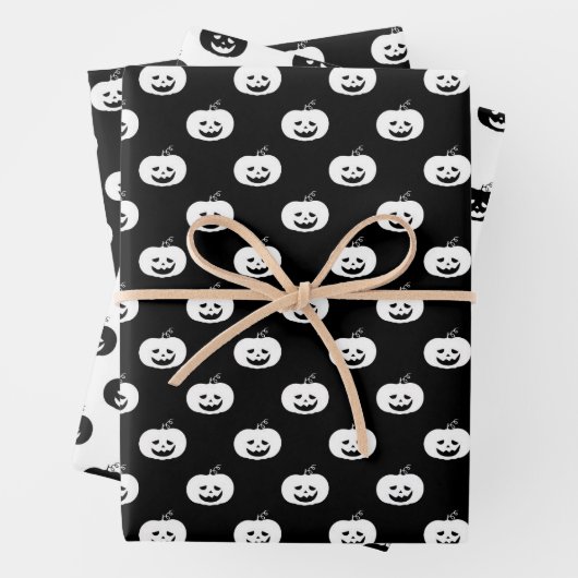 Cute Black en White Pumpkin Halloween Pattern Inpakpapier Vel (In situ)