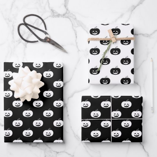 Cute Black en White Pumpkin Halloween Pattern Inpakpapier Vel (Voorkant)