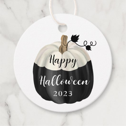 Cute Black en White Pumpkin Happy Halloween Bedankjes Labels (Voorkant)