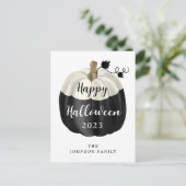 Cute Black en White Pumpkin Happy Halloween Briefkaart (Staand voorkant)