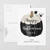 Cute Black en White Pumpkin Happy Halloween Briefkaart (Voorkant / Achterkant)