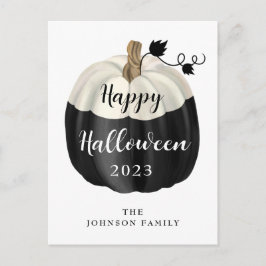 Cute Black en White Pumpkin Happy Halloween Briefkaart