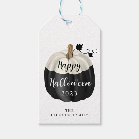 Cute Black en White Pumpkin Happy Halloween Cadeaulabel (Voorkant)